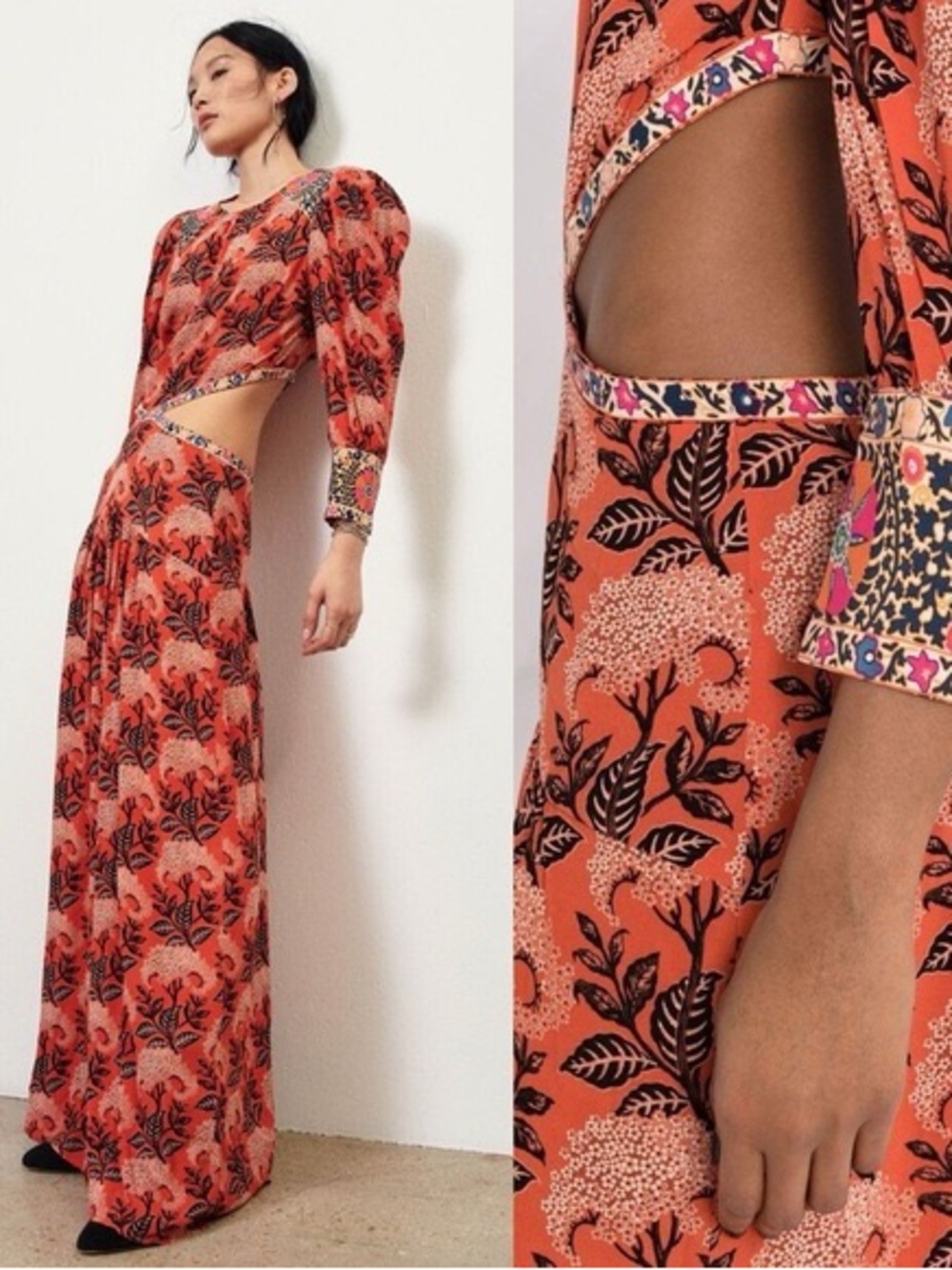 NEW ba&sh Gabriel Floral Cut-Out Maxi Dress S